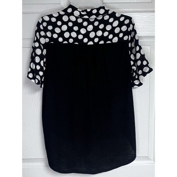 Porridge Clothing Anthropologie Black Polka Dot Tie Waist Button Shirt Sz XS - Picture 2 of 6